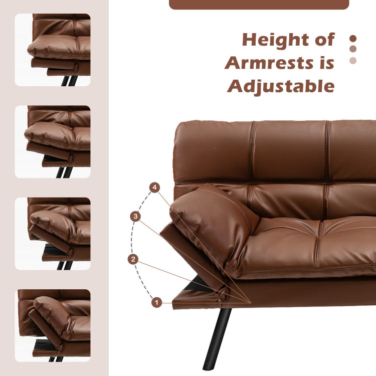 Convertible Memory Foam Futon Sofa Bed with Adjustable Armrest-BrownCostway Gallery View 8 of 10